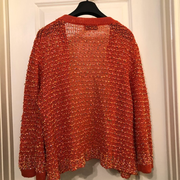 Swap Inside -Orange crochet open knit sweater cardigan size XL - Picture 3 of 13